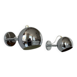 Pair of vintage chrome wall lights, adjustable, France 1960