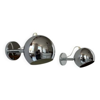 Pair of vintage chrome wall lights, adjustable, France 1960
