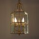 French Vintage 2 Light Hexagonal Gold Metal & Beveled Glass Hanging Light