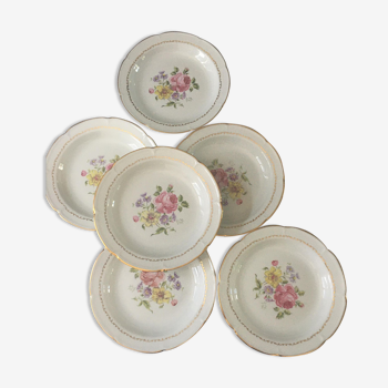 6 assiettes creuses anciennes 1930 en porcelaine