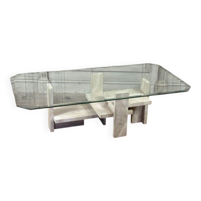 Table Basse Brutaliste En Travertin Par Willy Ballez