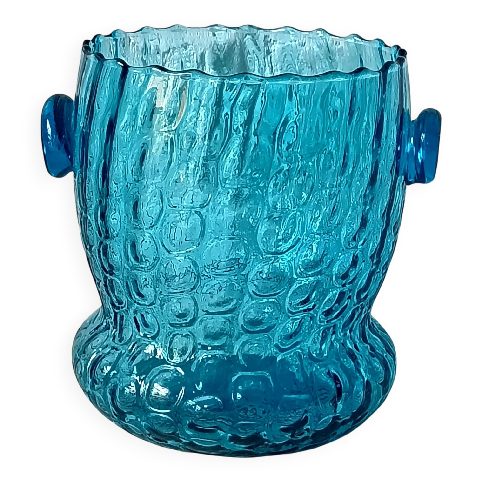 Ice bucket optical turquoise glass, vintage crystal