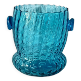 Ice bucket optical turquoise glass, vintage crystal