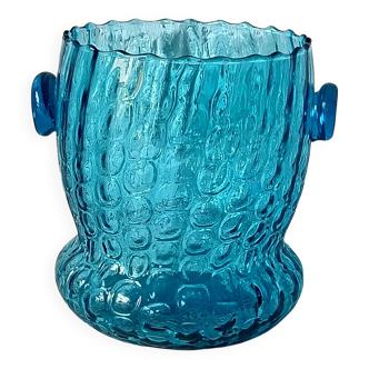 Ice bucket optical turquoise glass, vintage crystal