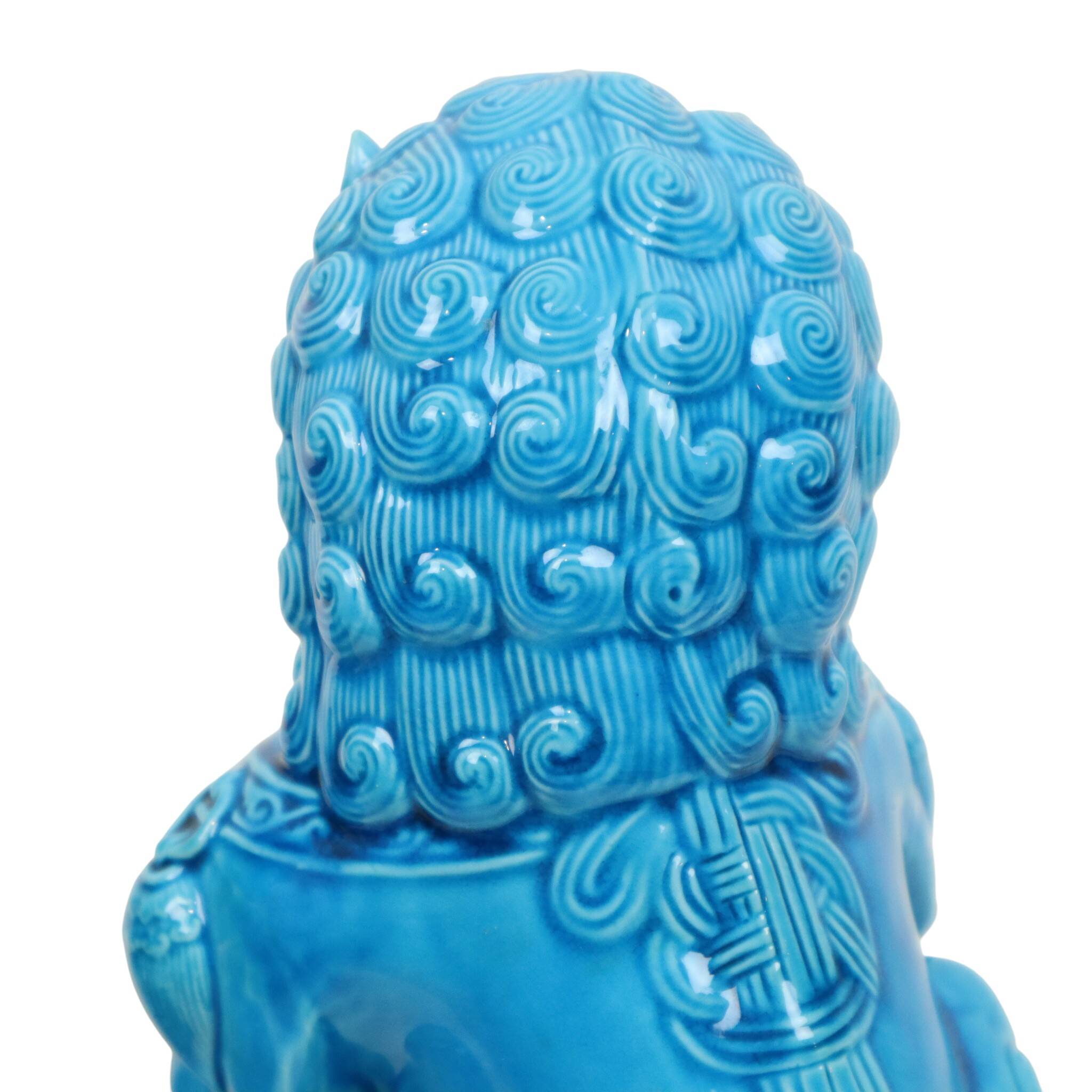 Large Temple Lion Statues Foo Dogs Blue Porcelain 25cm