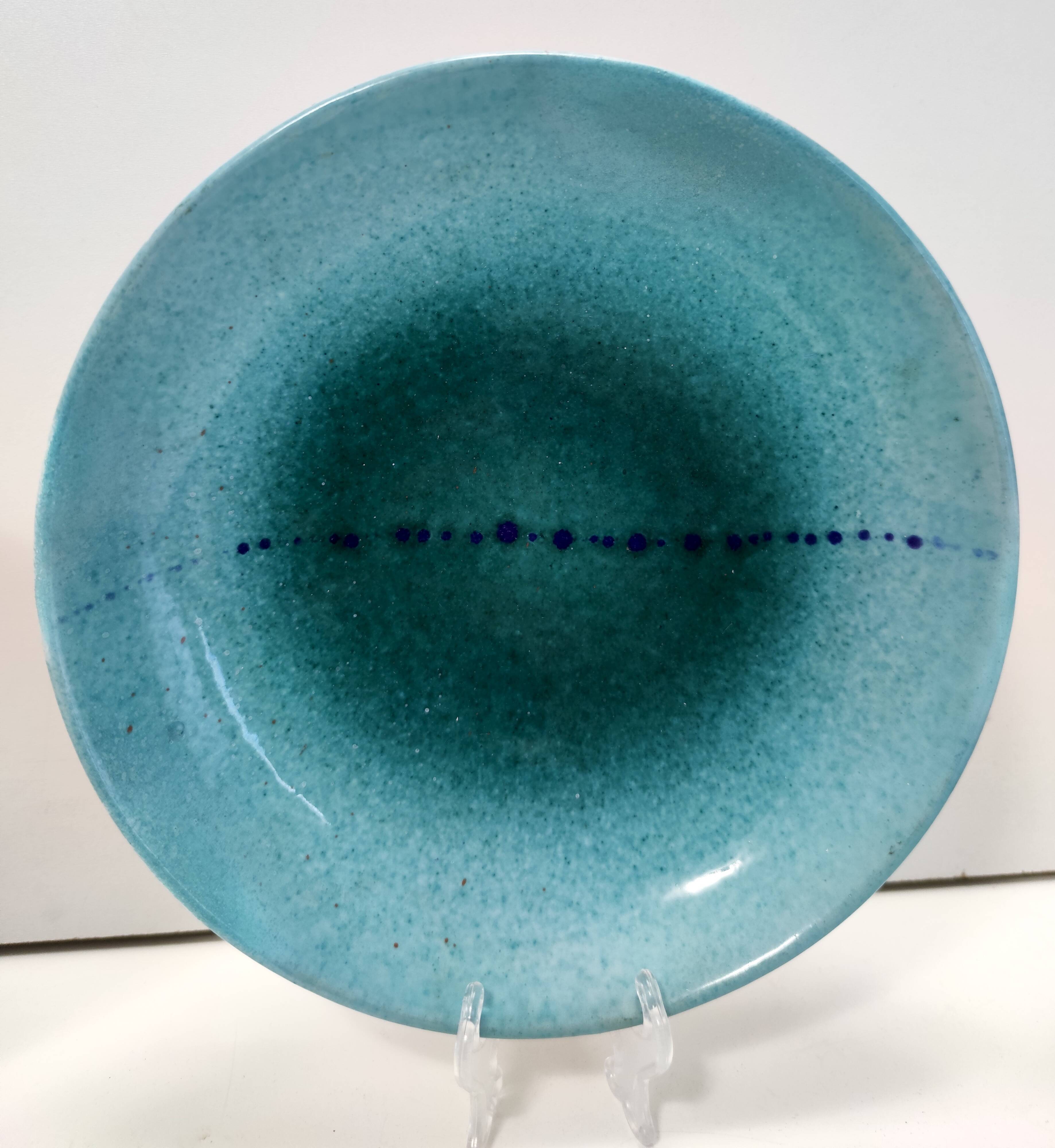4 assiettes creuses, vide-poche en faïence turquoise par Albisola