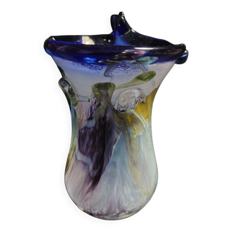 Vintage blown glass vase, Moorish art glassware, 20th century