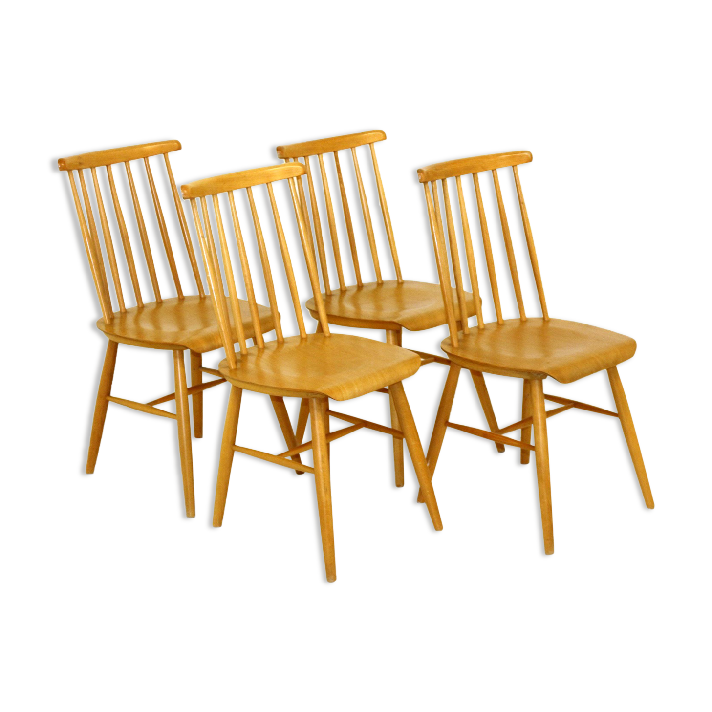 Set de 4 chaises "Pinnstol" en hêtre Suède 1960