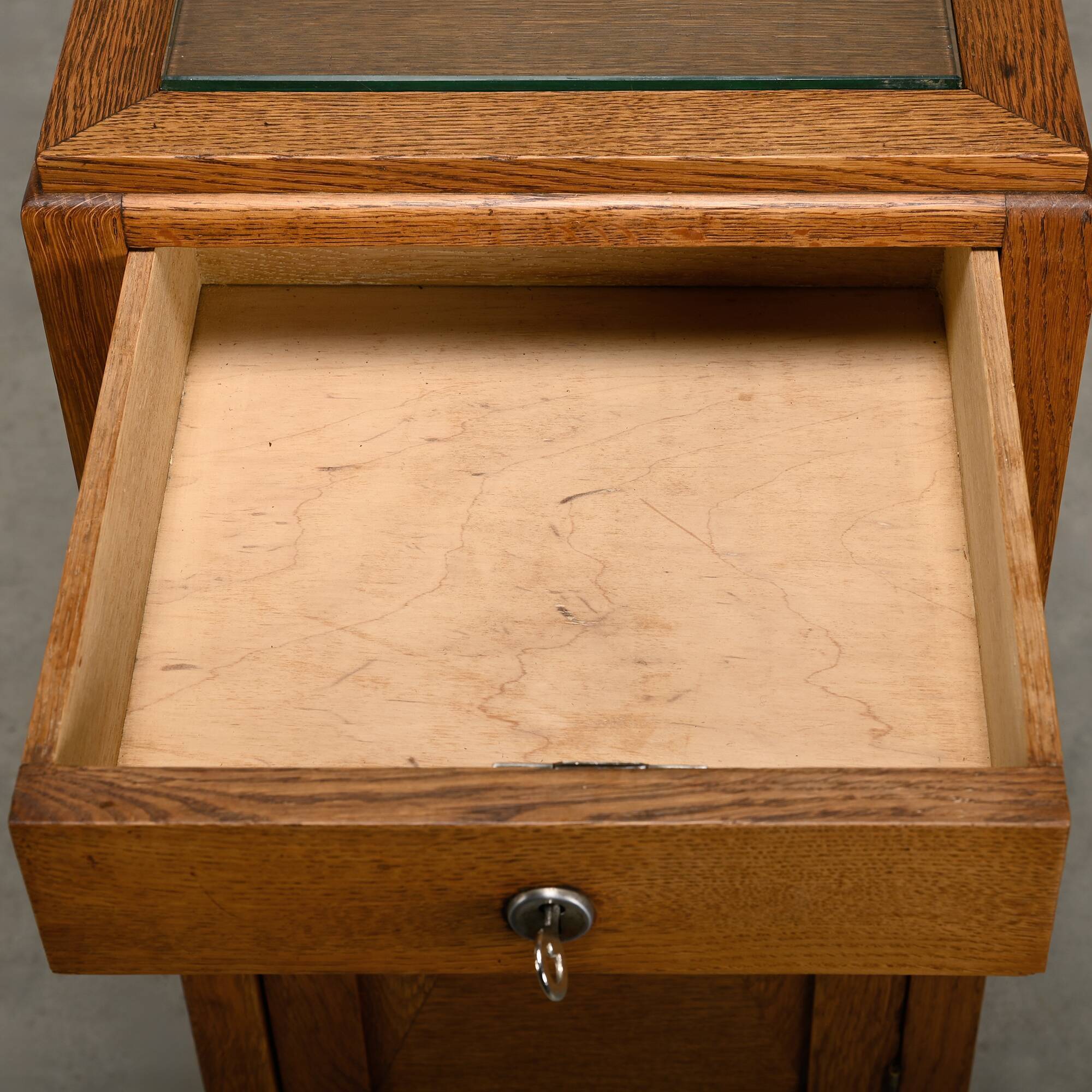 Art Deco Amsterdam School Nightstands oak wood and glass, 1930s Netherlands