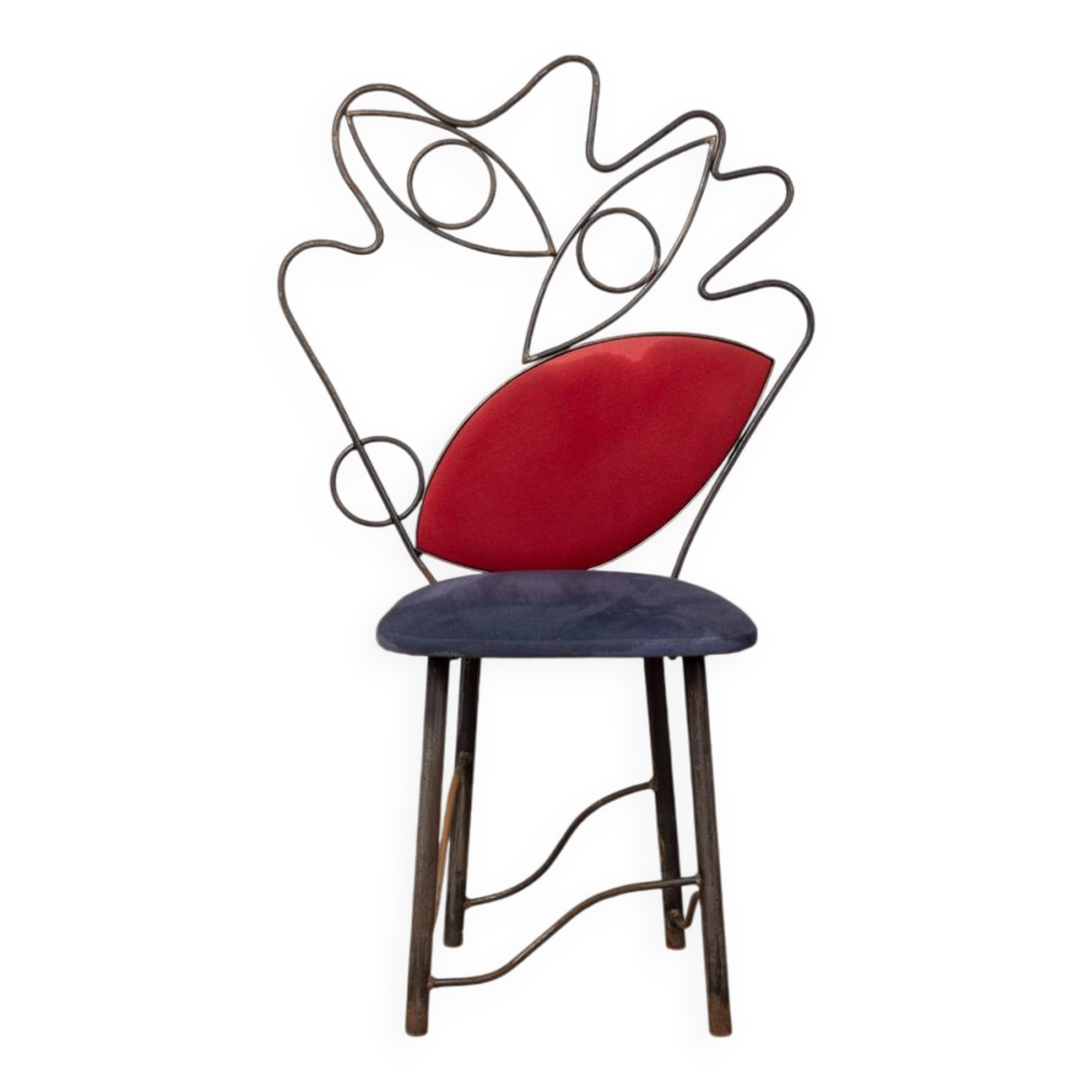 Chaise sculpture vintage années 70 en fer et tissu design italien