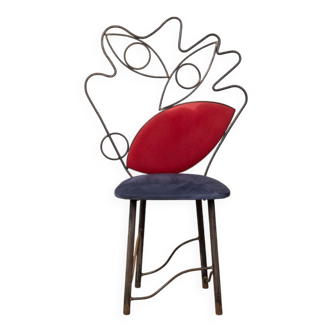 Chaise sculpture vintage années 70 en fer et tissu design italien