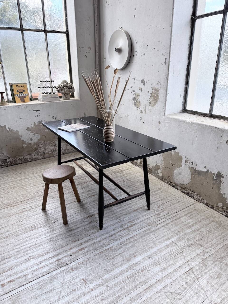 Tapiovaara dining table, black patina, 1950s.