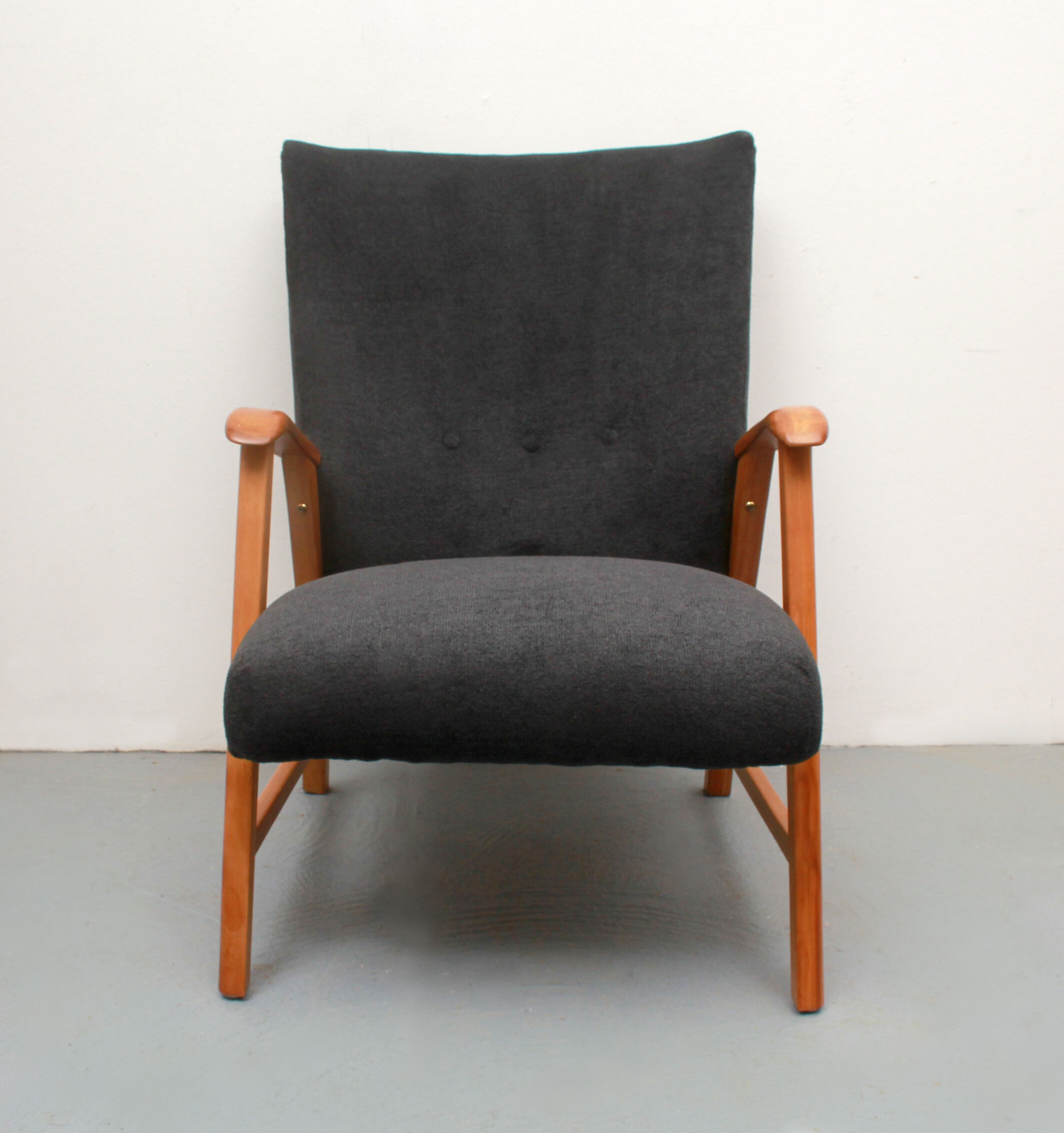 1950s armchair in anthracite velour, completly restored