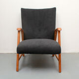 1950s armchair in anthracite velour, completly restored