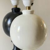 2 large black and white turned wood vintage lamp bases.