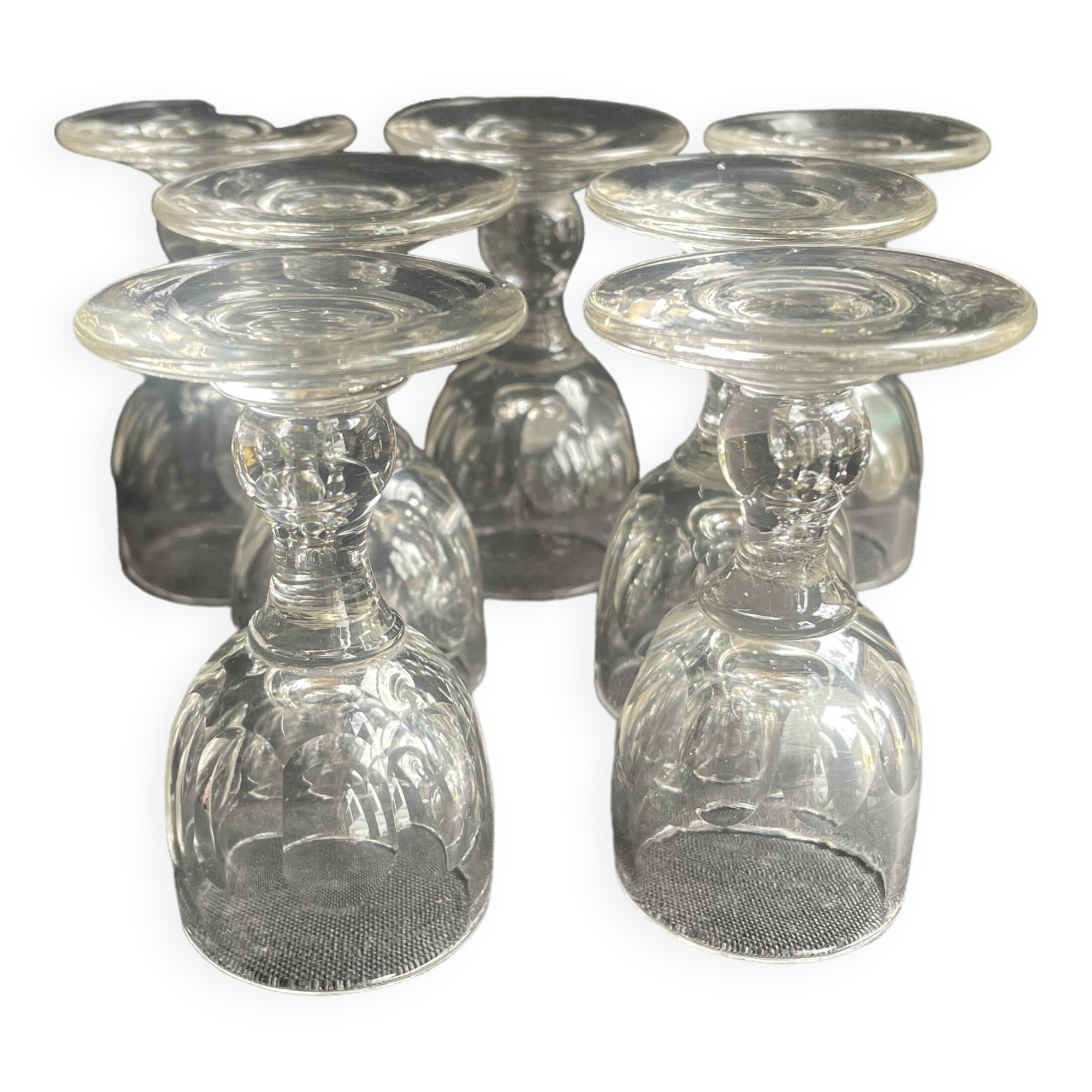 7 liqueur glasses – ½ Strong blown and cut crystal 19th century