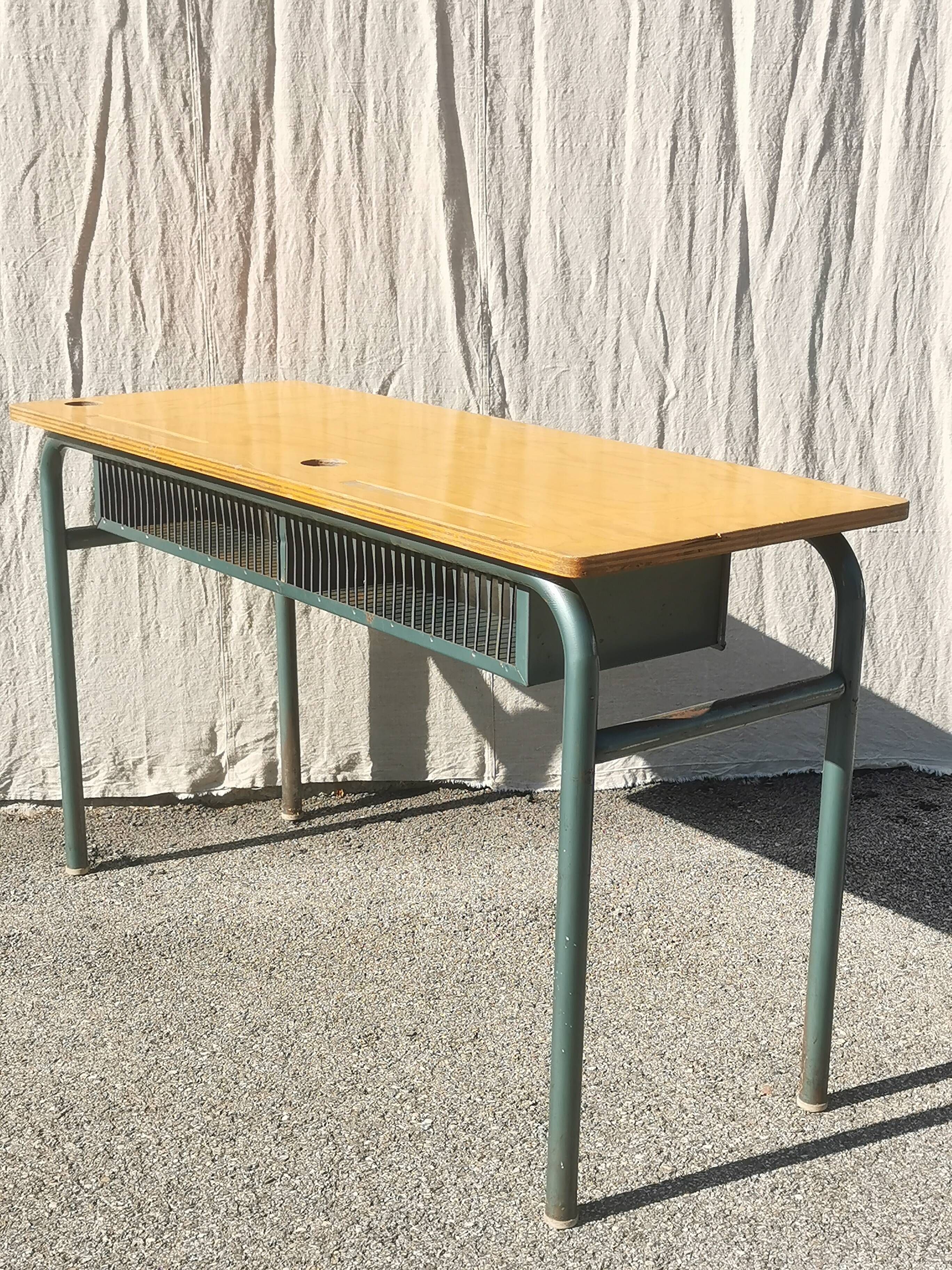 Vintage 2-seater desk with large metal locker