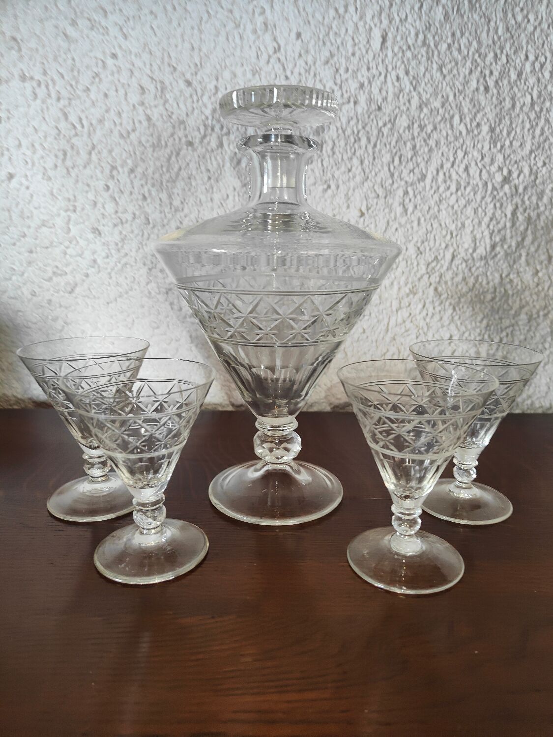 Port carafe in bohemian cut crystal and its 4 Glasses