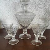 Port carafe in bohemian cut crystal and its 4 Glasses