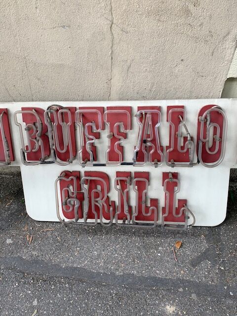 Buffalo Grill sign plate with neon