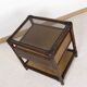 Rattan and cane bedside table, smoked glass top