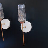 Paire d'appliques murales flambeau torche tulipe verre moulé transparent