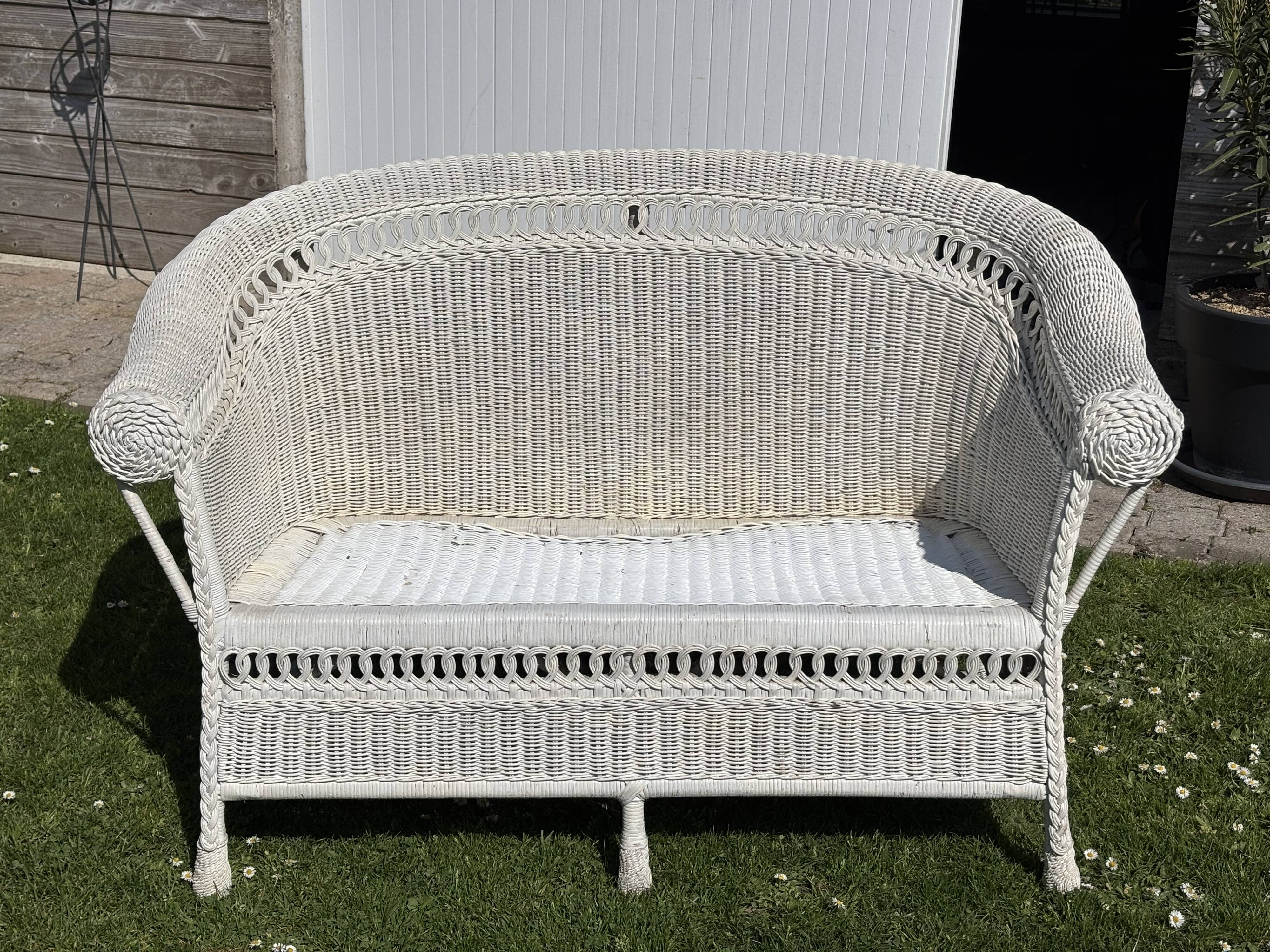 White rattan sofa