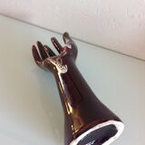 Hand baguier soliflore in brown ceramic, vintage 60/70s