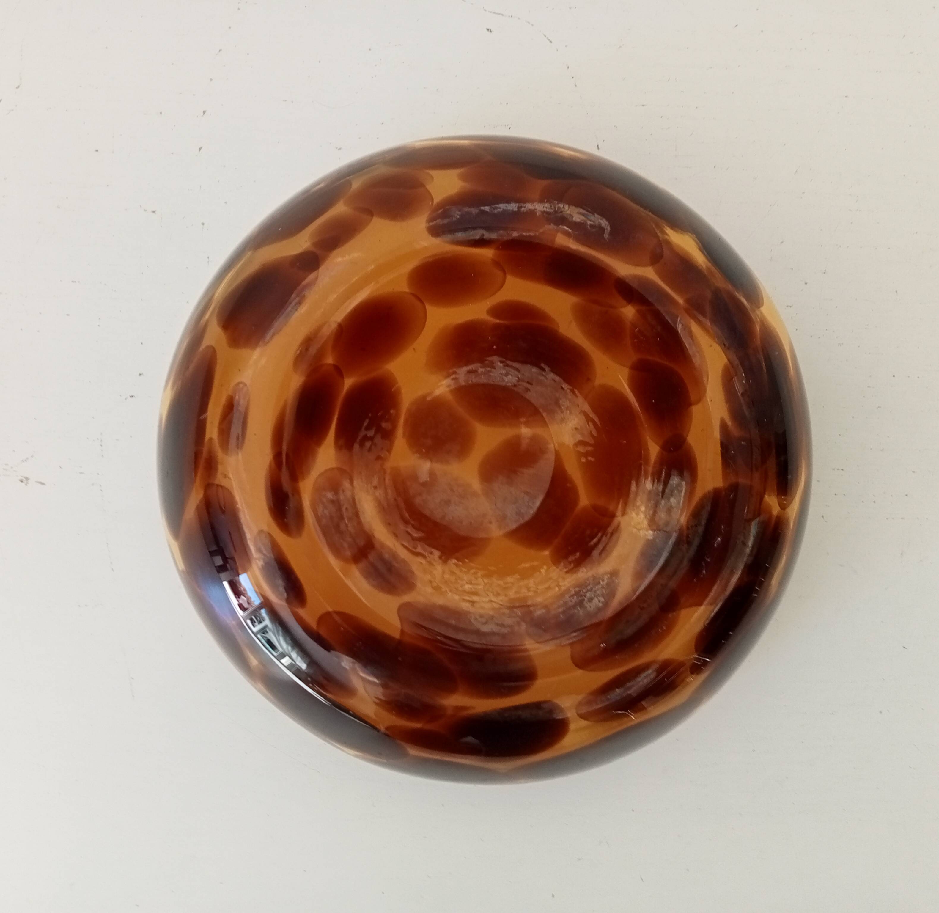 Vintage 70s bowl in speckled amber glass Murano glass