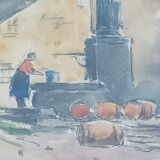 Watercolor painting country village