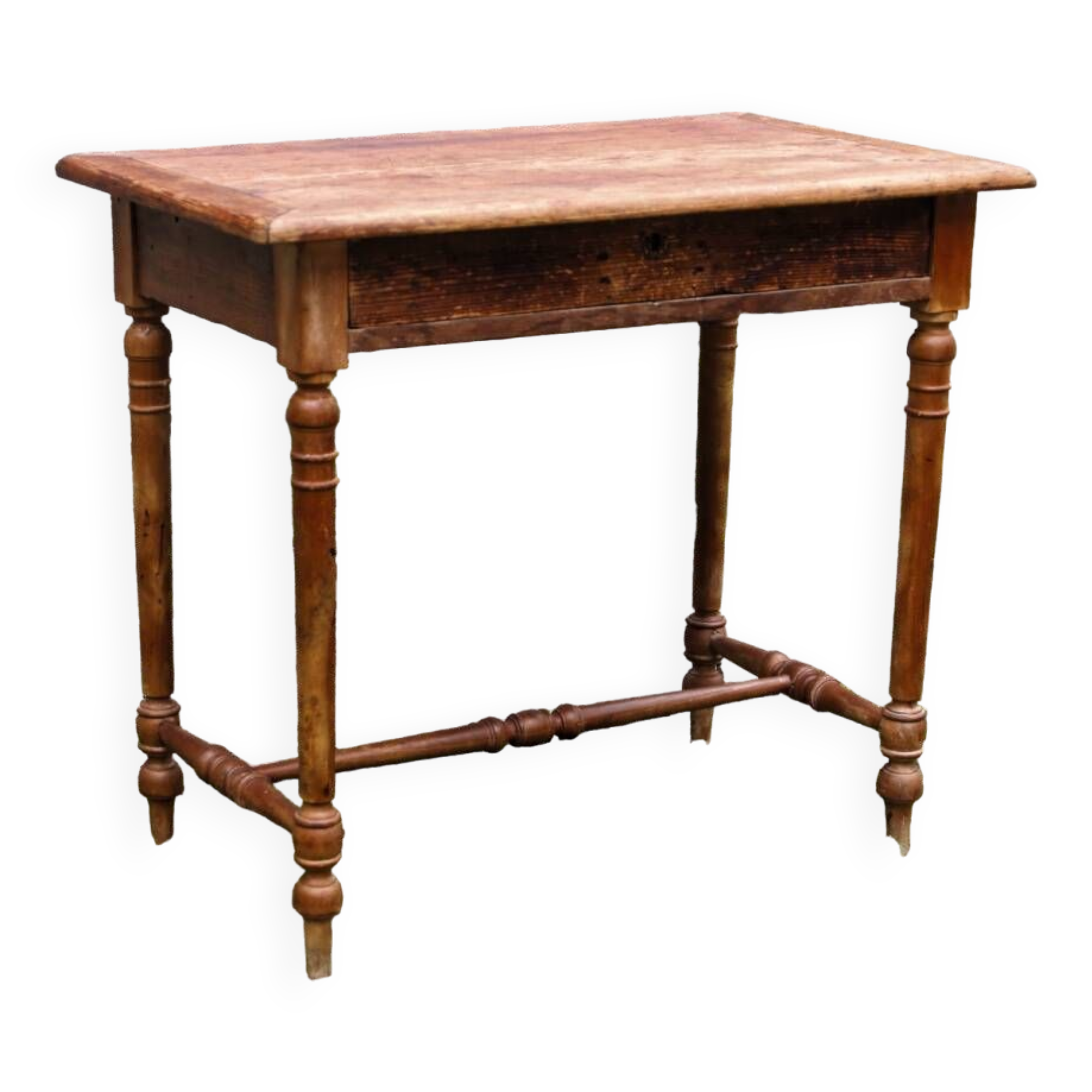 Table en bois massif, un tiroir, bois tourné