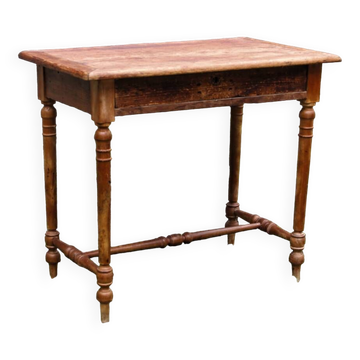 Solid wood table, one drawer, turned wood