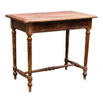 Table en bois massif, un tiroir, bois tourné