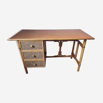Bamboo and rattan desk 3 drawers