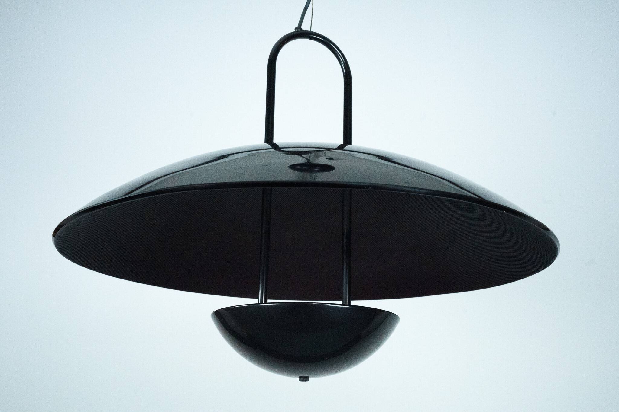 Vintage 1990s Black Pendant Lamp with Glass Top Shade. Italy