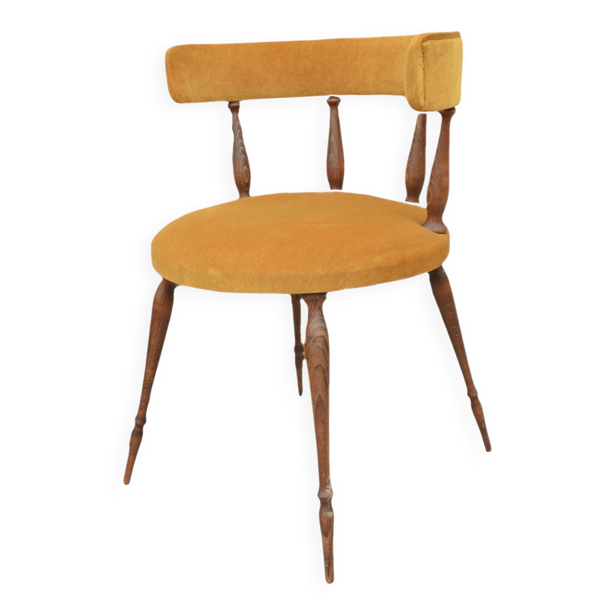 Mustard gondola armchair in the style of Helmut.