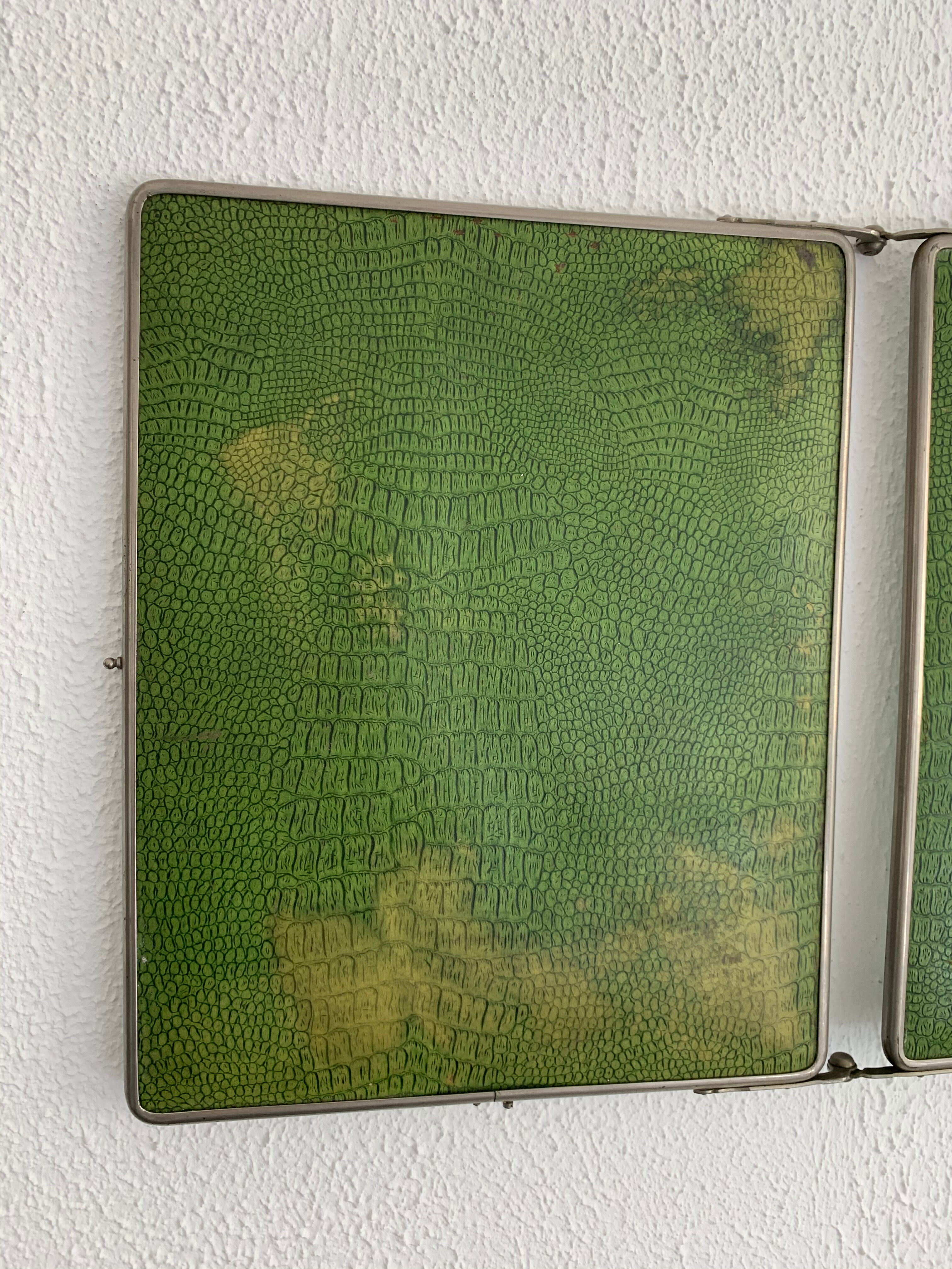Vintage mirror 1930 triptych barber lime, 30 x 78 cm