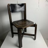 Set of 4 architectural brutalist dining chairs in beech wood, 1970s