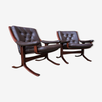 Pair of Scandinavian leather armchairs