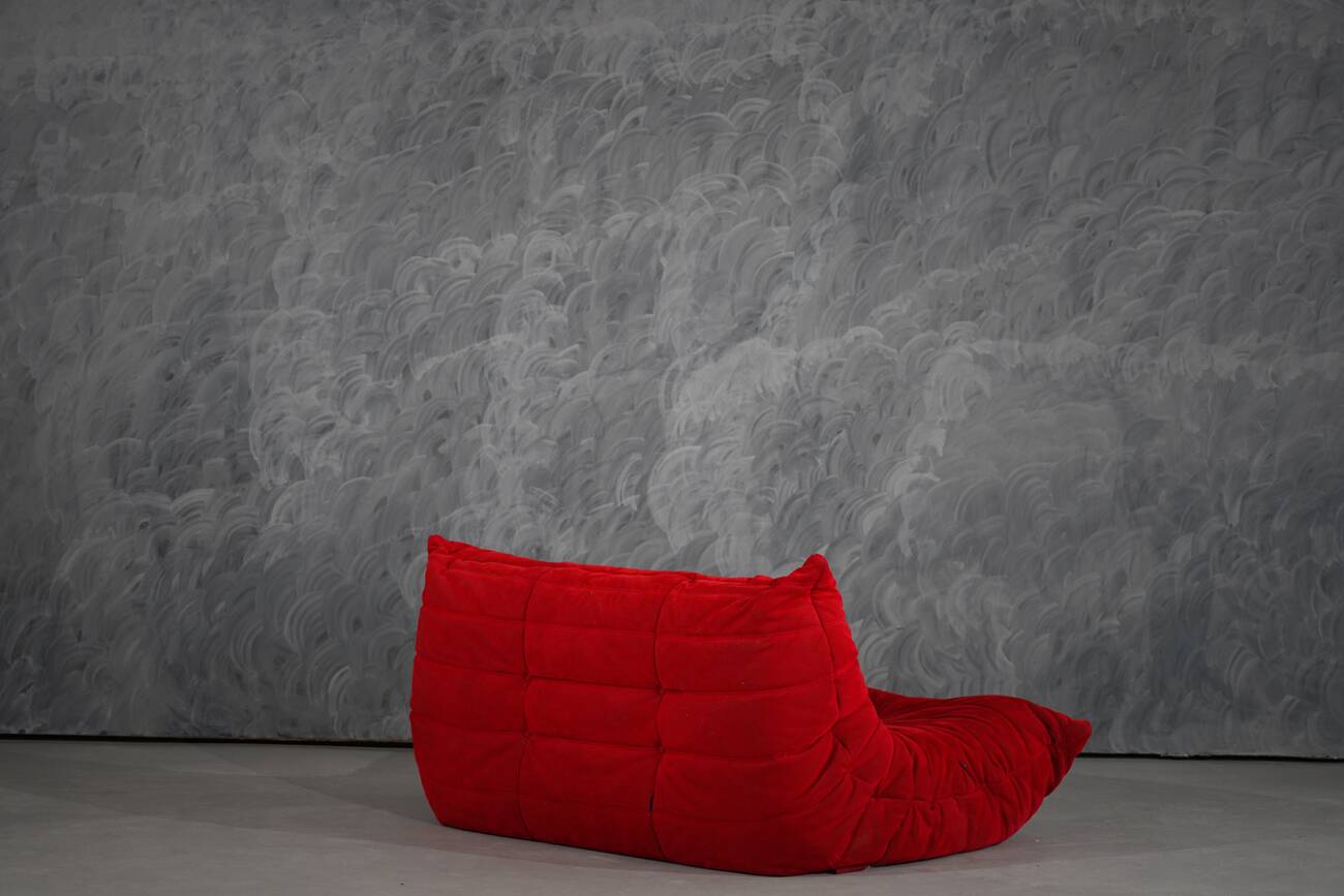 Red Alcantara Togo 2-seater sofa and corner by Michel Ducaroy for Ligne Roset, 2000s