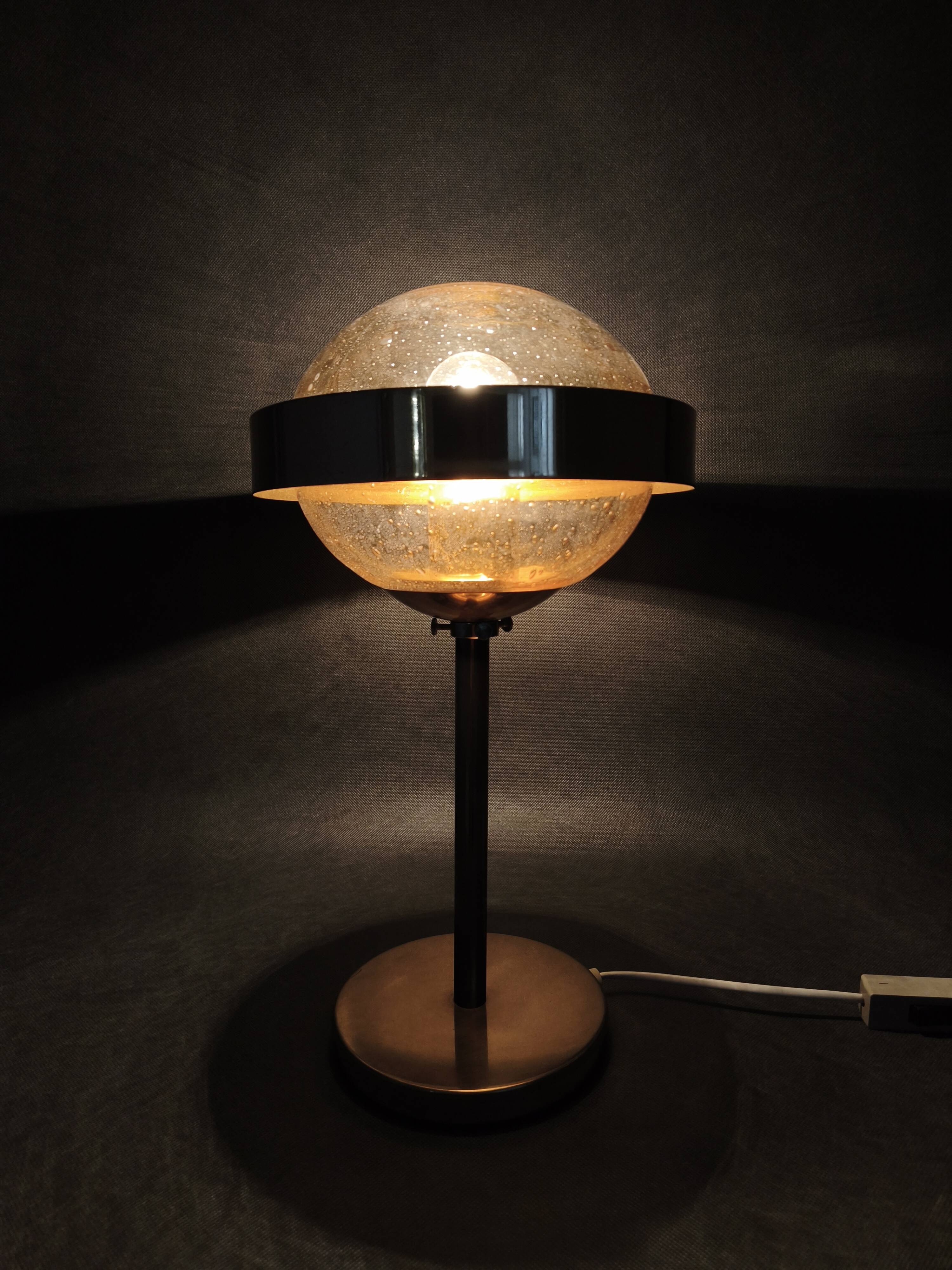 1970s Space Age Table Lamp Brass Glass Kamenický Šenov