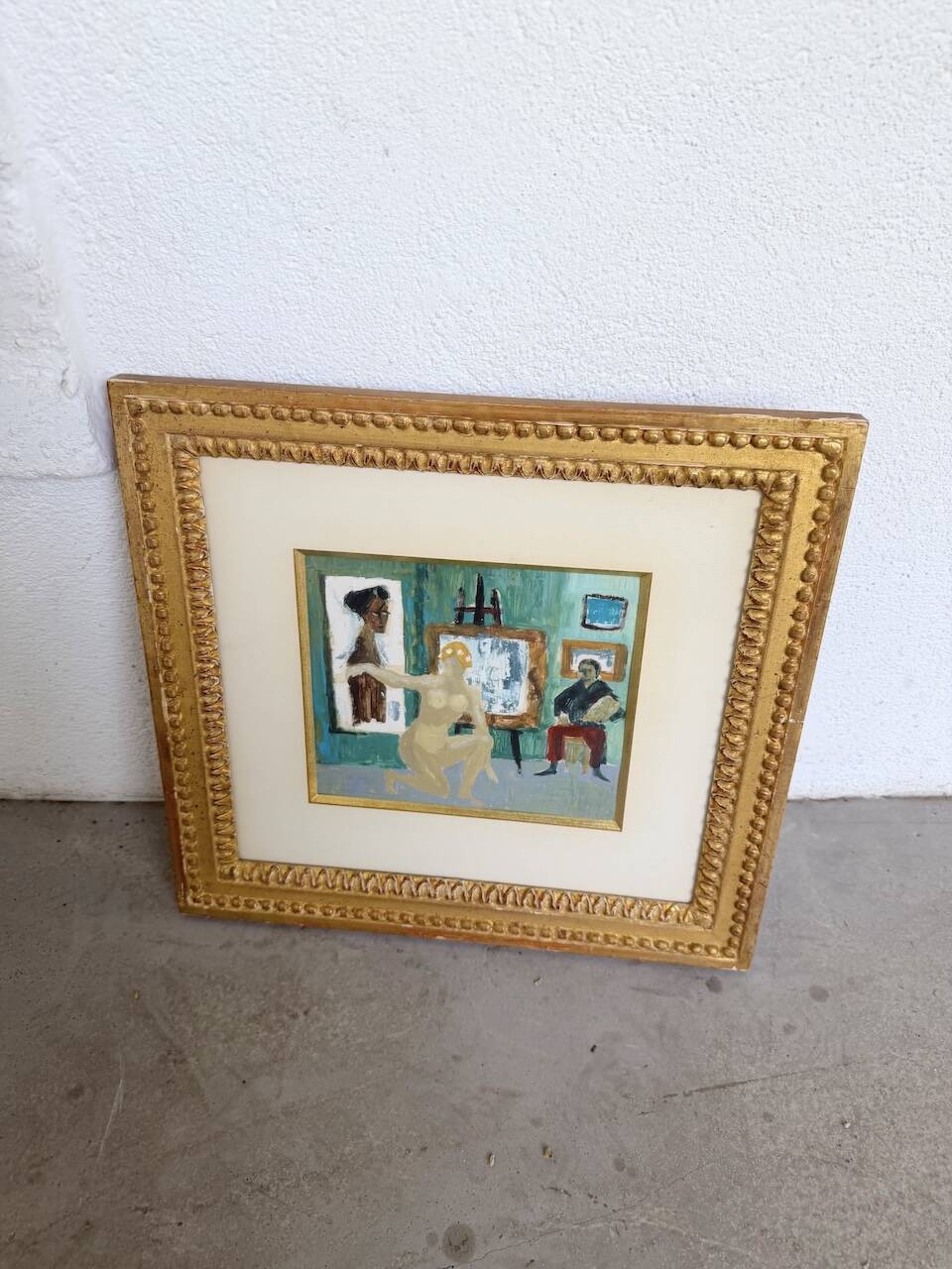 Framed nude oil painting