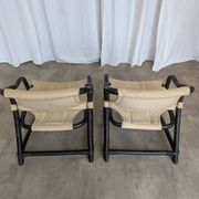 2 Vintage Espri Safari Lounge Armchairs / Rare Mid-century Black Bamboo and Beige Fabric Easy C