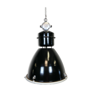 Grande lampe d’usine noire avec couvercle en verre clair d’elektrosvit