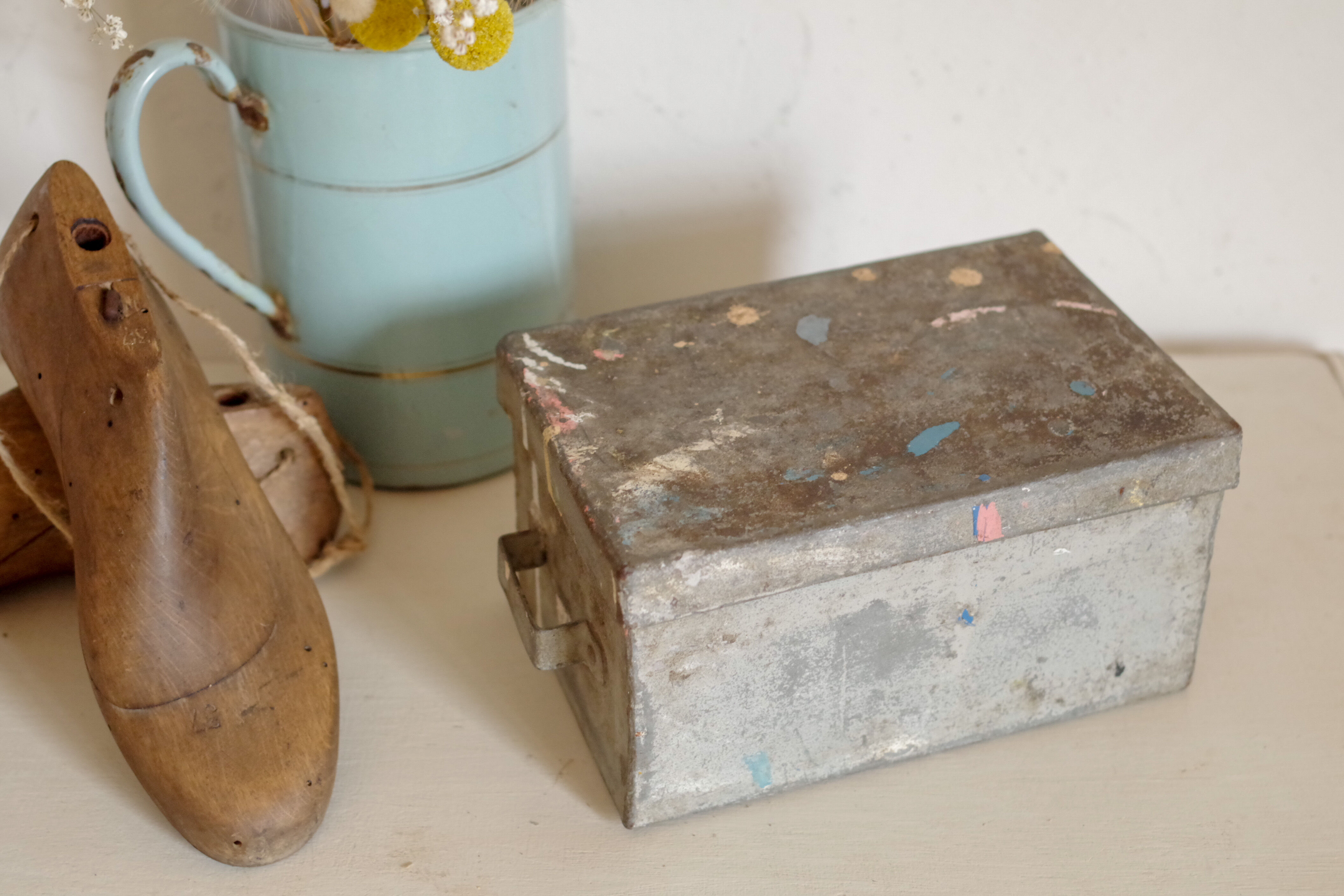 Small old white metal box