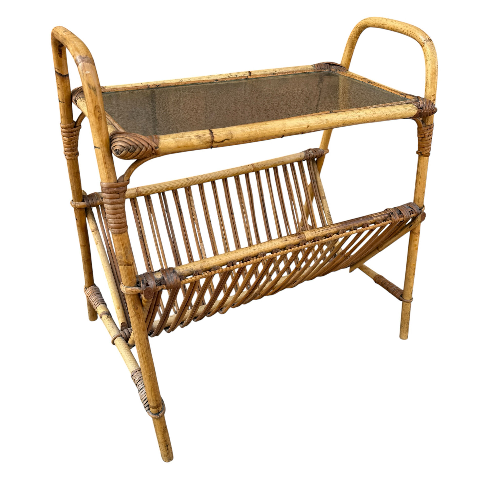 1950s Italian Rattan Side Table