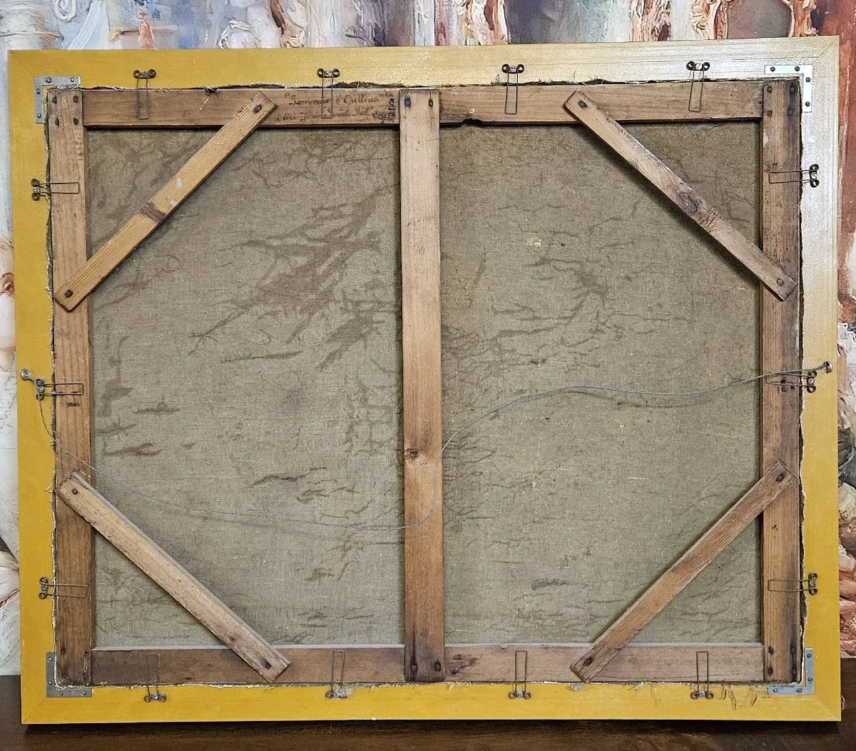 Tableau huile sur toile représentant une scène romantique