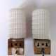 Opaline and teak sconces