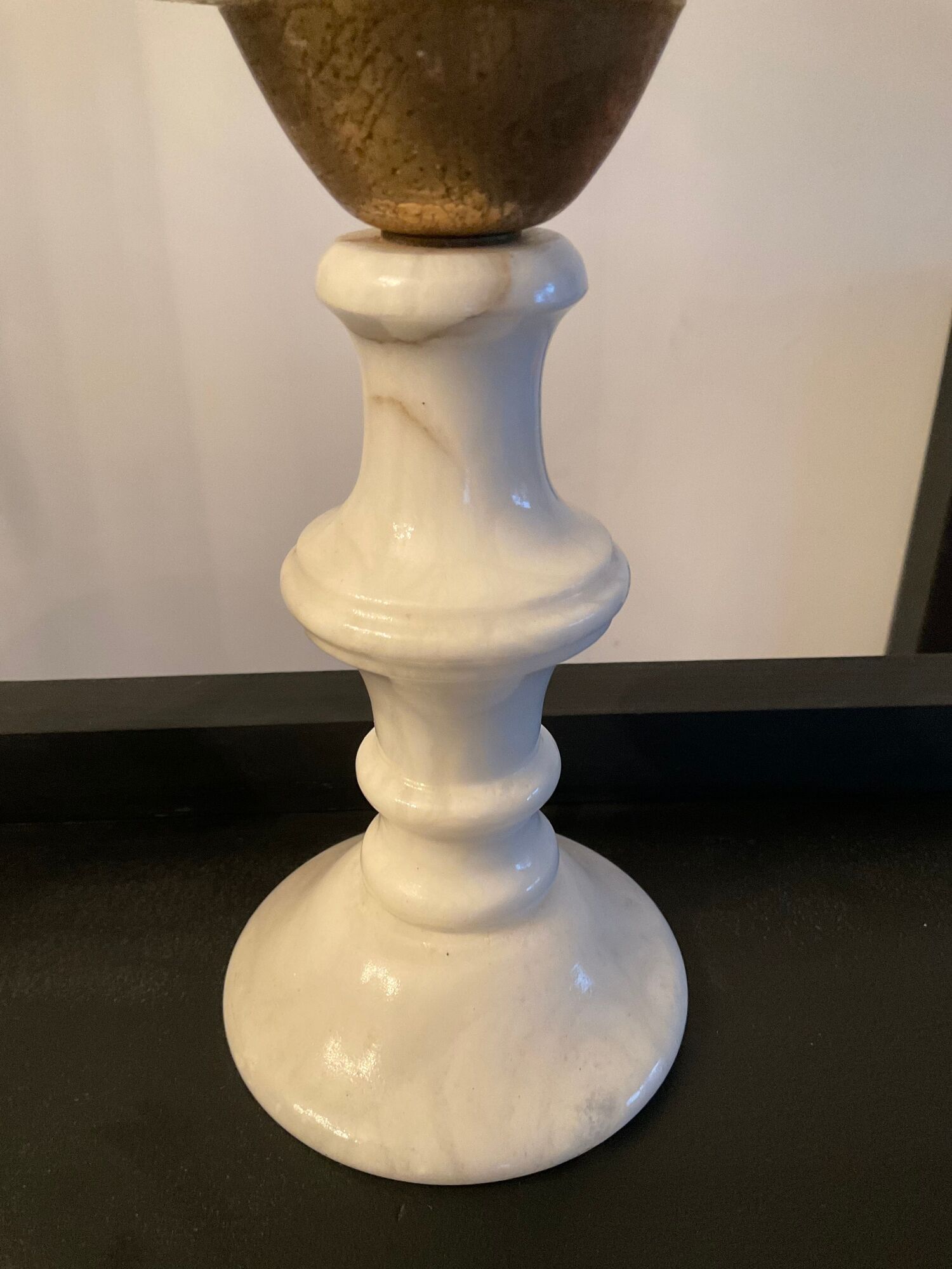 Pair of vintage lamps in marble and glass 70s