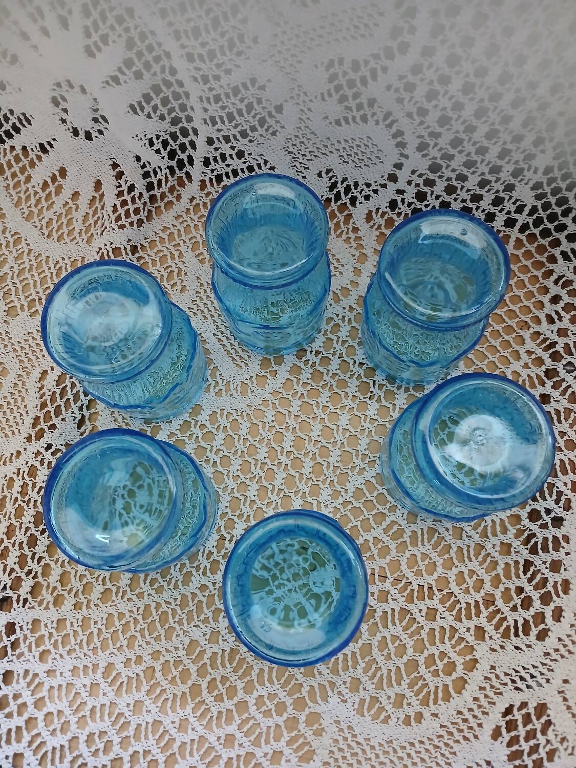6 antique blue glass glasses